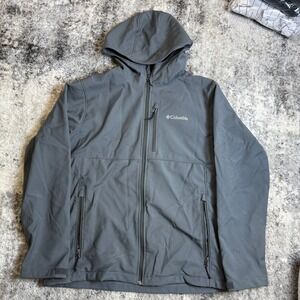 Columbia Mens Gray Softshell Hooded Jacket Full Zip Fleece Lined Size L
